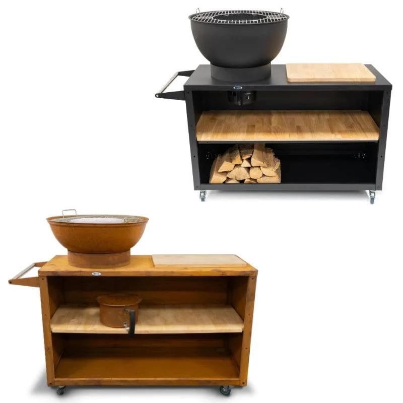 HEAT Trolle Mobilt bålfad og Grill Bord sort el. Rust