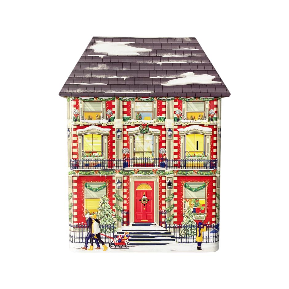 Julehus med musik og lys kagedåse