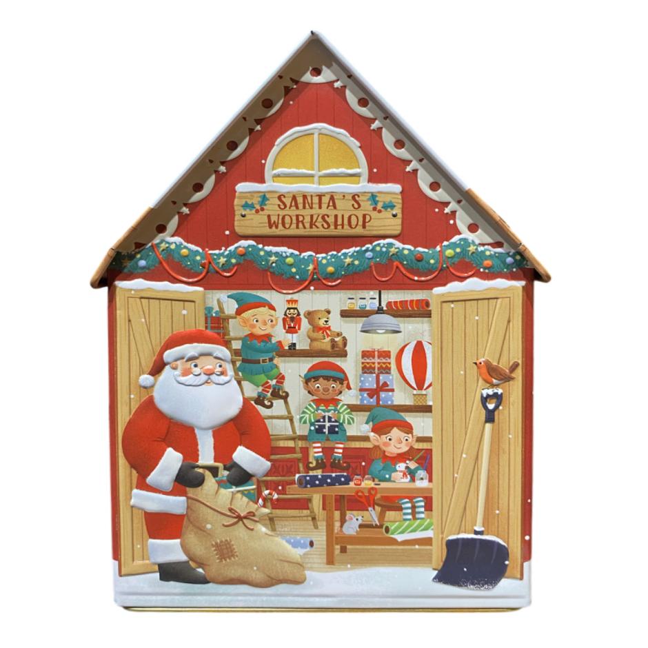 Julemandens værksted spilledåse og kagedåse