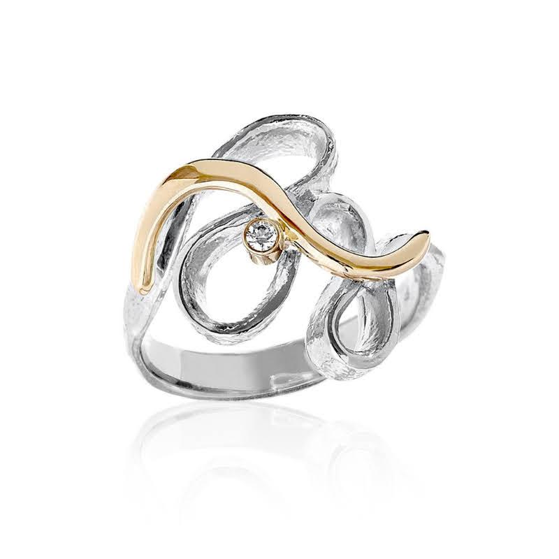 Sølvring med guld og brillant