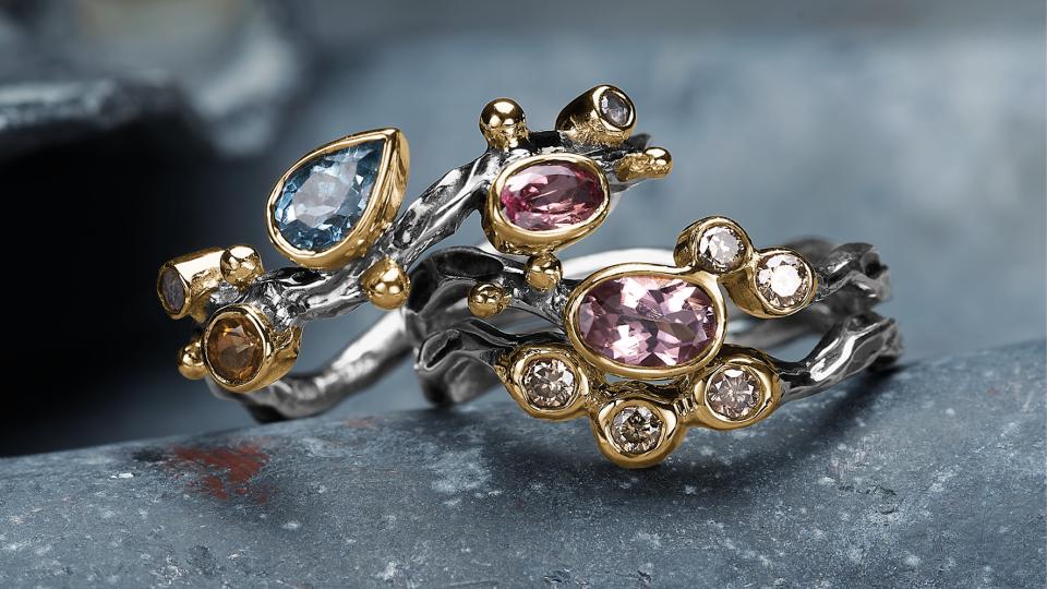 By Birdie Grace ringe med ædelsten og diamanter