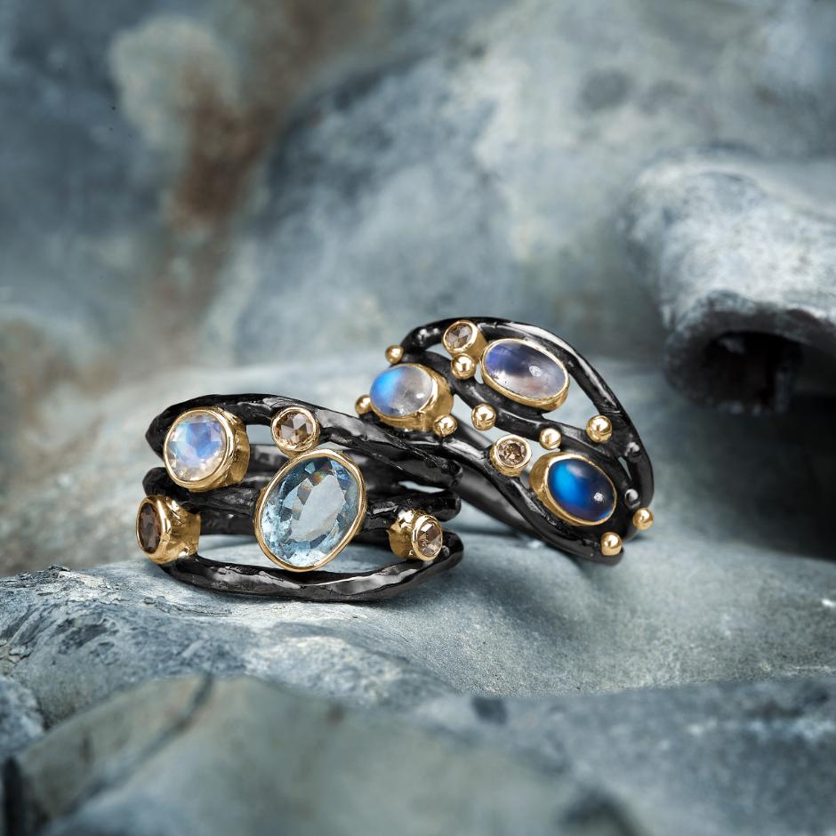 By Birdie ring Alika og ring Nautilos Blue