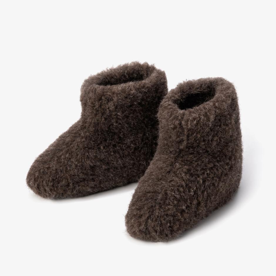 Uldhjemmesko – Mørkegrå/brun (Høj model)