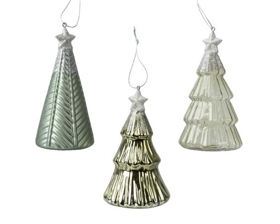 Glas juletræer i mange forskellige farver