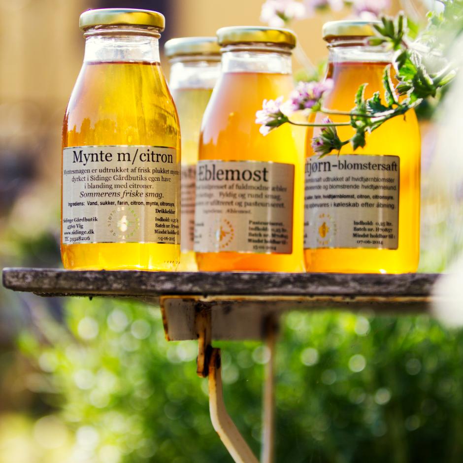 Æblemost, Hyldeblomst-, Hvidtjørn- og Myntesaft